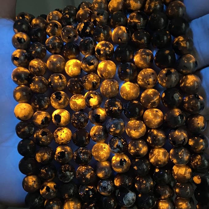 70PCS 10MM Flame Yooperlite Stone Beads Loose Beads for Jewelry Making DIY Bracelets Show Flame Color Under The Irradiation of UV Lamps 2 Strands
