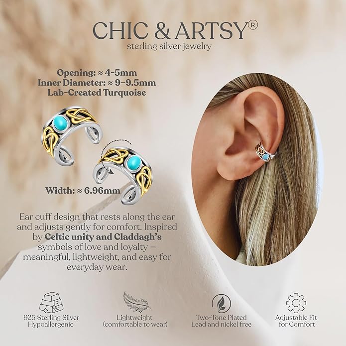 CHIC & ARTSY 925 Sterling Silver Ear Cuffs for Women, Non Piercing Clip On Cartilage Cuffs, Adjustable Fake Conch & Helix Earrings, Gold Plated & Oxidized Various Styles