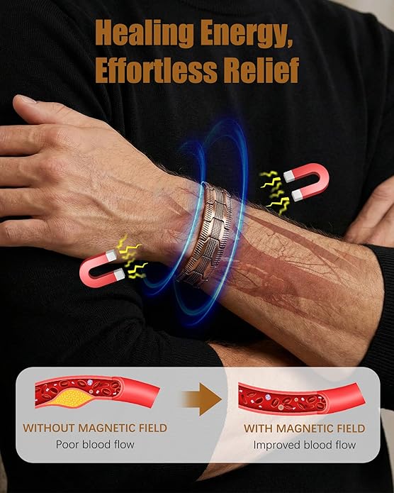 Copper Bracelet for Men, 3X Strength Magnetic Copper Bracelets for Men with 3500 Gauss Magnets, Adjustable Length with Sizing Tool