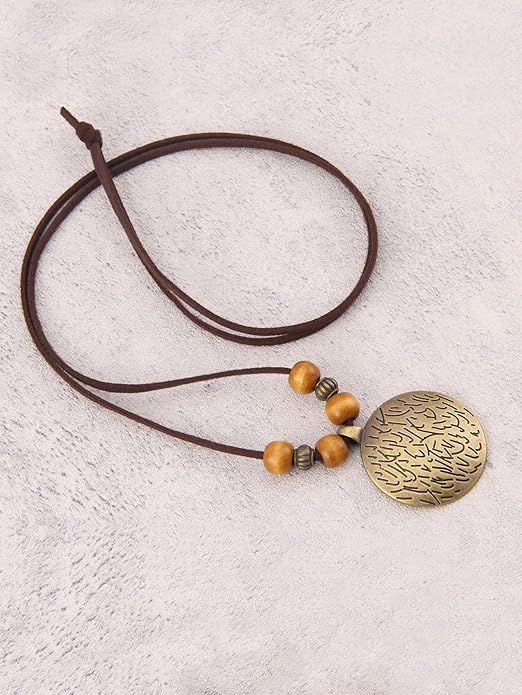 GelConnie Boho Necklaces for Women Vintage Silver Circles Long Pendant Necklace Cowgirl Sweater Necklace Adjustable Leather Choker Necklace for Women