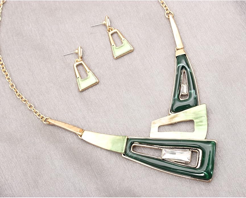 SFE Irregular Enamel Triangle Shape shell Collar Bib Bohemian Boho Statement Necklace Earrings Fashion Costume Jewelry Set for Women