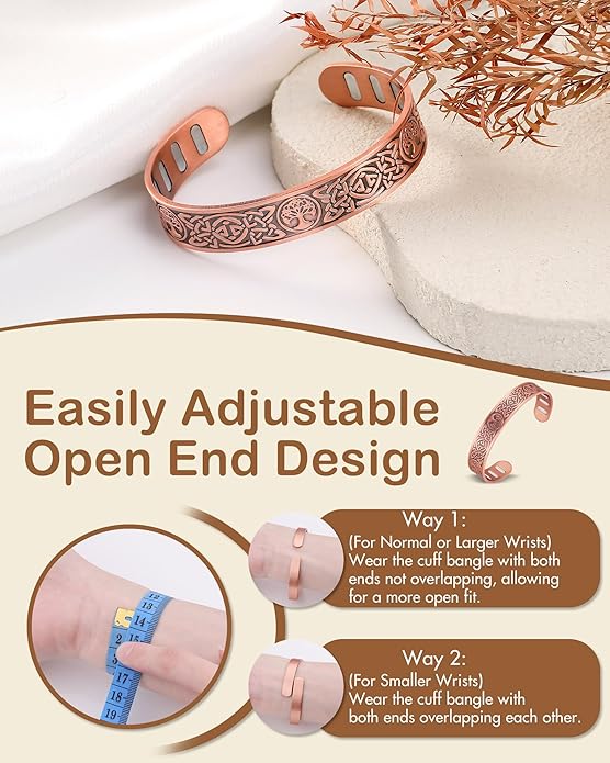 Feraco Copper Bracelet for Men, 5X Ultra Strength Magnetic Cuff Bangle with 5000 Gauss Neodymium Magnets, 99.99% Pure Copper Jewelry Gift, Adjustable