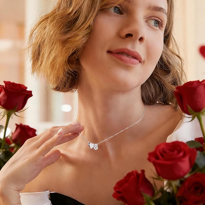 Turandoss Valentines Gifts for Her Kids Girls, Dainty S925 Sterling Silver Tiny Heart Letter A-Z Pendent Necklace Trendy Birthday Valentines Jewelry Gifts for Girls Women