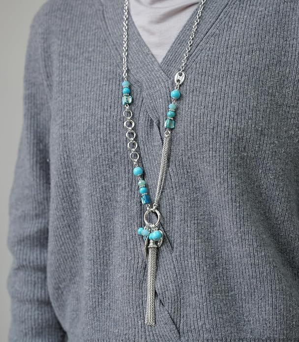 FULU AUTUMN Long Necklaces for Women Trendy Long Chunky Beaded Necklace Boho Fashion Costume Jewelry Mothers Day Gifts for Her