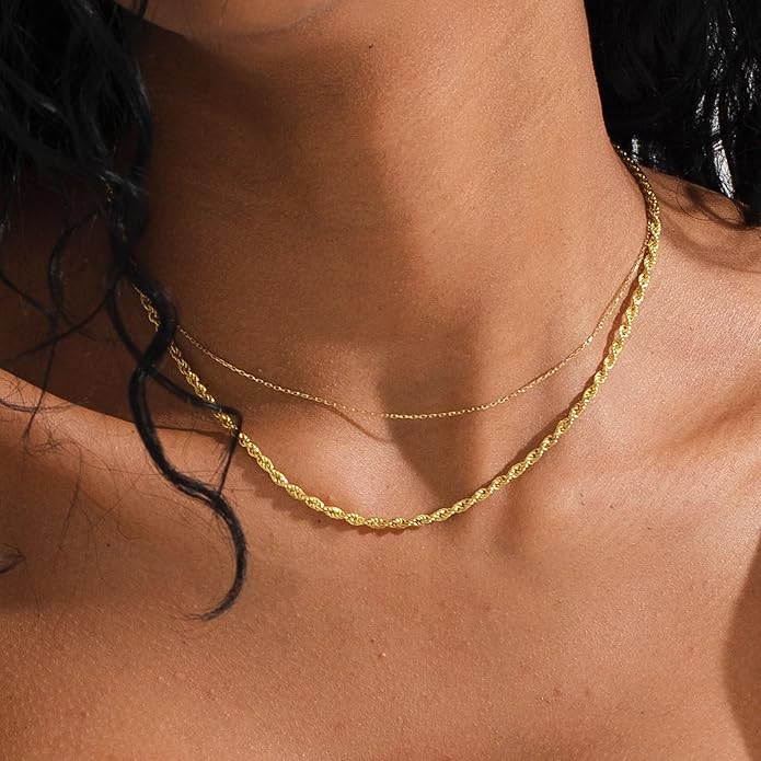 Gold Layered Necklaces for Women, 14K Gold Plated Dainty Gold Chain Choker Necklace Stack, Herringbone Gold Necklaces Set