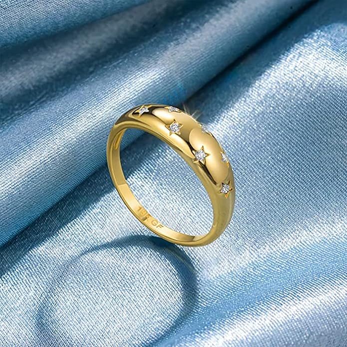 JINEAR 18k Gold Filled Chunky Rings for Women Croissant Dome Statement Ring Trendy Twisted Braided Band Stacking Star Rings Jewelry Gifts