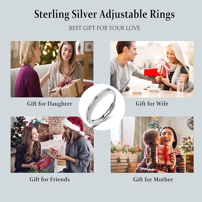 OOOPEL Sterling Silver Adjustable Ring S925 Silver Rings for Women Cubic Zirconia Twist Love Knot Dainty Ring Silver Minimalist Open Finger Rings Silver Thumb Sterling Silver Ring