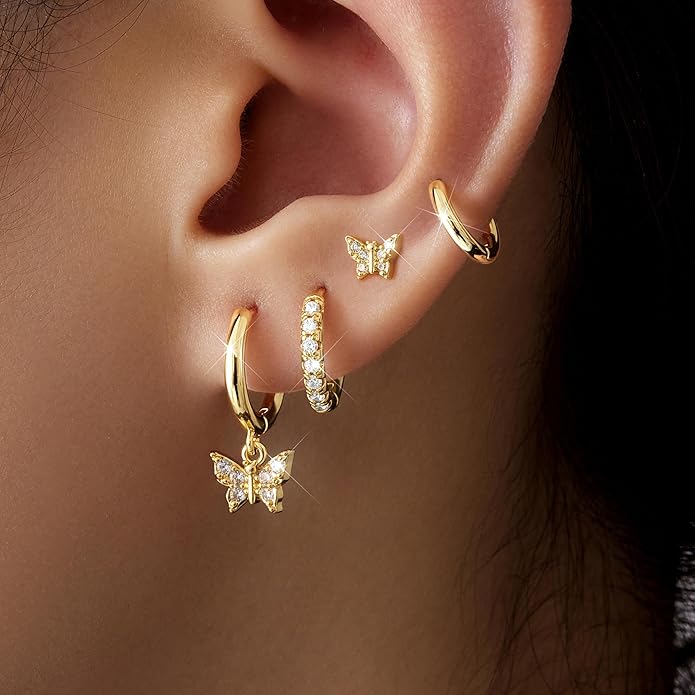 Small Gold Huggie Hoop Earrings Set for Women Men Hypoallergenic 14K Plated Stack Cartilage Earrings, Multiple Piercing Lightweight Mini Thin Cute Dainty Trendy Jewelry Set Christmas Gifts for Women