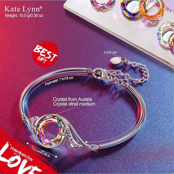 Kate Lynn "Rise From the Ashes" Phoenix Bracelet Made with Crystals from Austria, Adjustable Bangle Bracelet for Women 7"+2", Packaged with Jewelry Box, Birthday Gift for Women, Symbol of Luck and Renewal