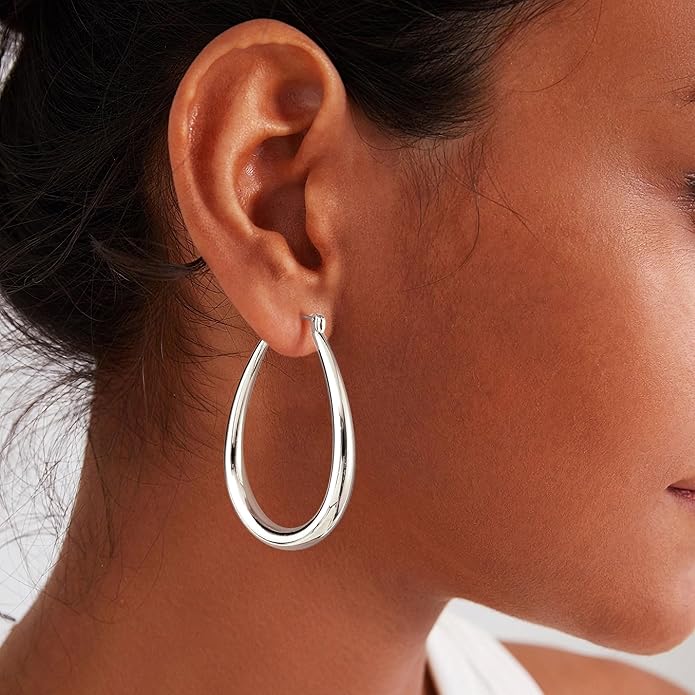 Gacimy Chunky Hoop Earrings for Women, 14K Gold Plated Oval Hoop Earrings with 925 Sterling Silver Post