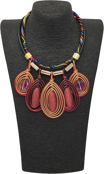 Statement African Necklace For Women African Jewelry Costume Earring Sets Tribal Fashion Colorful Big Rhinestone Crystal Pendent Collar Choker Bold Chunky Bib Handmade