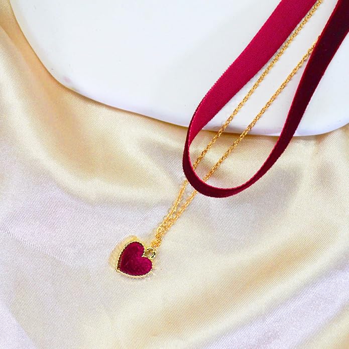 MOMOCAT Heart Necklace Adjustable Red Choker Classic Collar Necklaces for Women and Girls Velvet Chocker Necklace