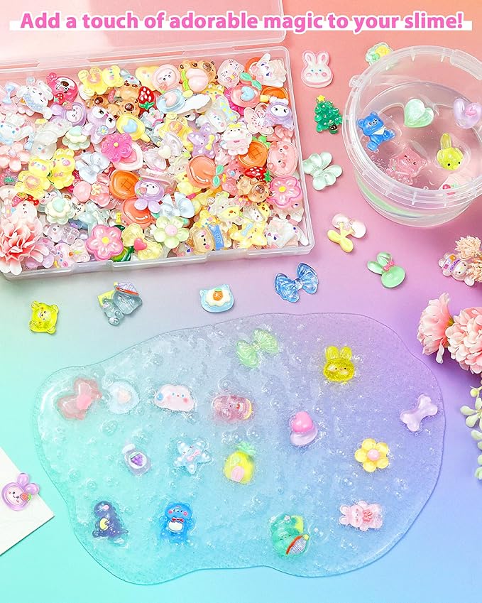 100PCS FIVEIZERO Cute Slime Charms Bulk Set – Kawaii Flatback Resin Charms for Crafts, Mini Decoden Acrylic Embellishments for Phone Junk Cases, Scrapbooking & DIY Decoration (Yellow)