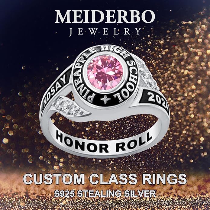 Custom Class Rings Personalized Birthstone Rings High School College Ring 925 Sterling Silver Engraved 2025 Graduation Jewelry Gifts for Women Size 4-15