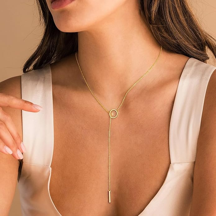Yoosteel Long 14K-Gold-Plated Necklace for Women - Valentines Gifts Dainty Y-Shaped Necklaces Lariat Drop Chain Simple Jewelry Trendy Gift for Women
