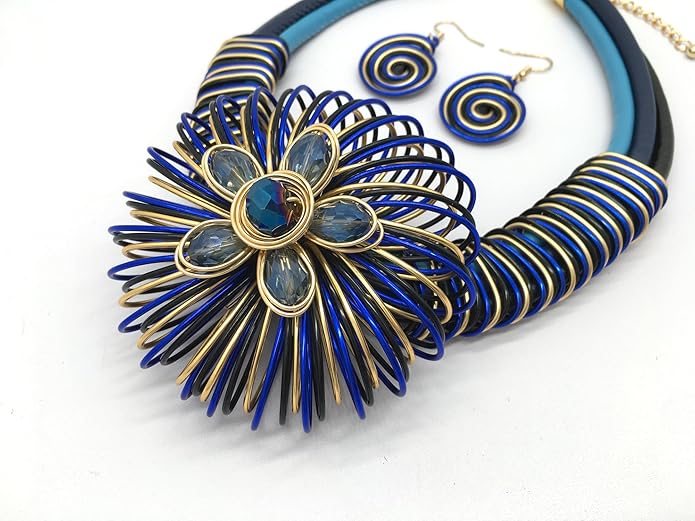 Statement African Necklace For Women African Jewelry Costume Earring Sets Tribal Fashion Colorful Big Rhinestone Crystal Pendent Collar Choker Bold Chunky Bib Handmade