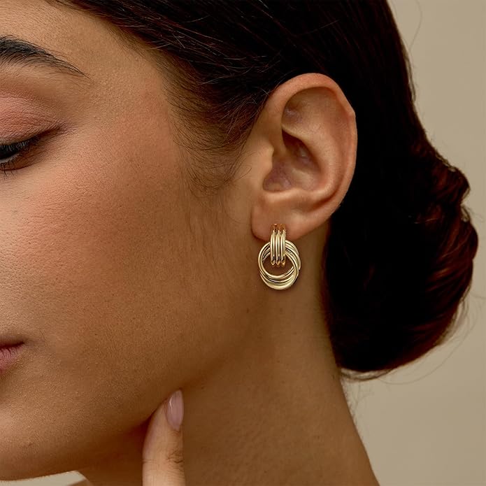 Stocking Stuffers for Women Chunky Gold Knot Dangle Drop Earrings Trendy Statement Earrings Hypoallergenic Lightweight Gold Jewelry Women Christmas Gifts