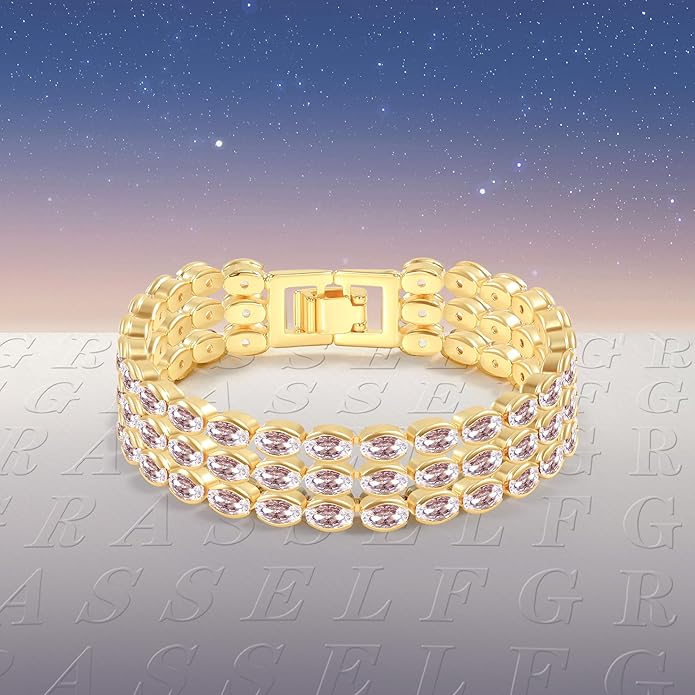 14K Gold Plated Women’s Tennis Bracelet – Sleek CZ Line Bracelet, Fits 6.0"–7.2" Wrist – Sparkly Everyday Jewelry Gift, Contemporary Tennis Bracelets for Women