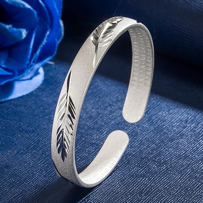 925 Sterling Silver Cuff Bangle Bracelets Adjustable Open Bangles, Fashion Jewelry Simple Adjustable 925 Silver Bangles for Women Mom Wife