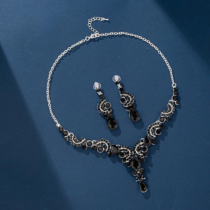 Crystal Bridal Wedding Jewelry Sets for Women Rhinestone Teardrop Crystal Statement Choker Necklace Drop Earrings Link Bracelets Rings Teardrop Jewelry Set for Brides Bridesmaids