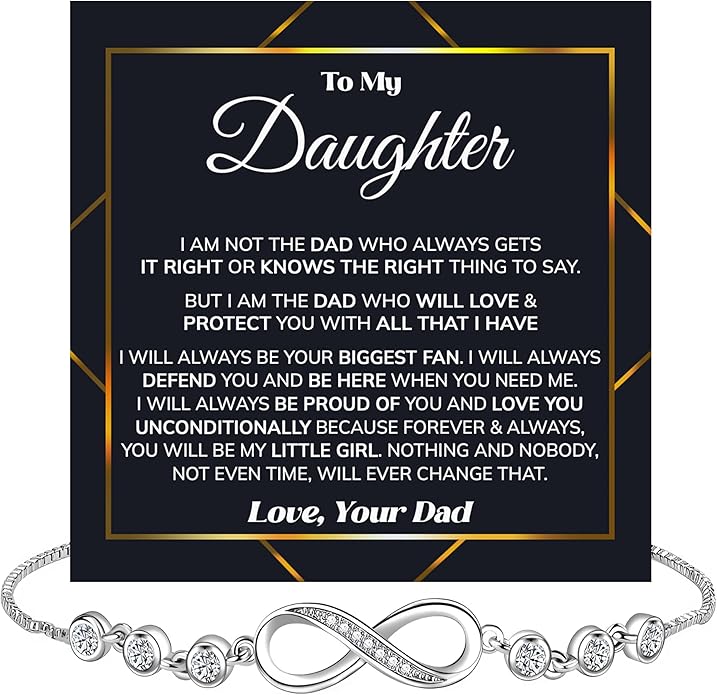 Daughter Infinity Heart Bracelet, Daughter Jewelry Gift From Mom or Dad with Message Card and Box Meaning
