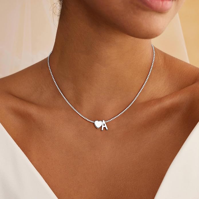 Valentines Day Gifts for Kids Women Teen Girls, 18K Gold Plated Letter A-Z Heart Initial Necklaces for Women Teen Girls Trendy Stuff Birthday Valentines Gifts for Her Mom Wife Jewelry
