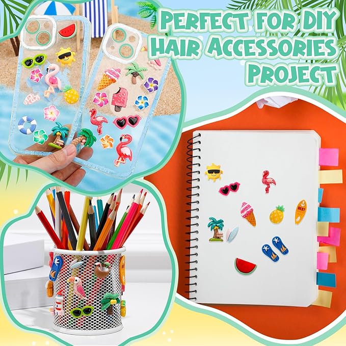 Giegxin 40 Pcs Summer Resin Charm Hawaii Beach Coconut Flamingo Plumeria Flower Flatback Cabochon Accessories Cute Embellishments Bulk for Jewelry Cellphone Case Scrapbooking DIY