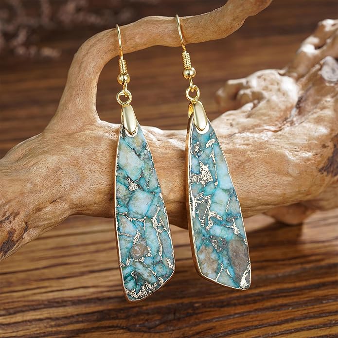 Boho Women Natural Stone Earrings Unique Healing Imperial Jasper Gemstone Energy Hypoallergenic Lightweight Dangle Drop Earrings Multiple Styles Earrings Jewelry for Birthday Party Gift