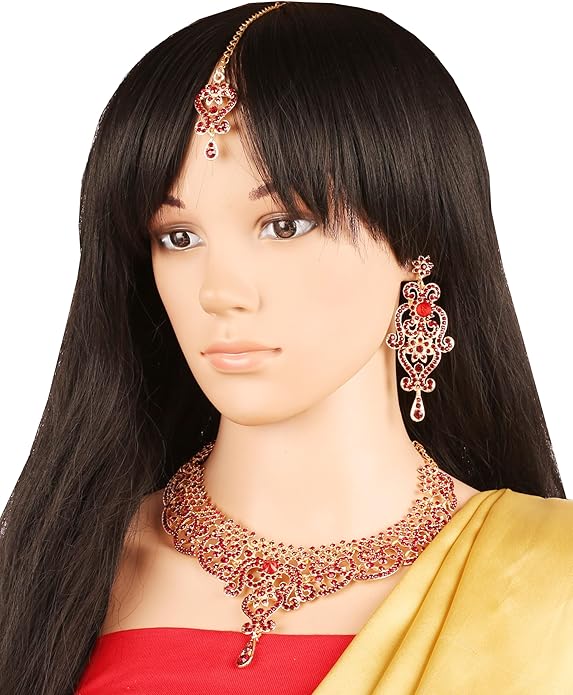 Touchstone Indian jewelry set for women bollywood gold jewellery wedding outfits necklace sets earrings bridal maang tikka fancy costume girls big desi accessories rhinestone in gold or silver tone