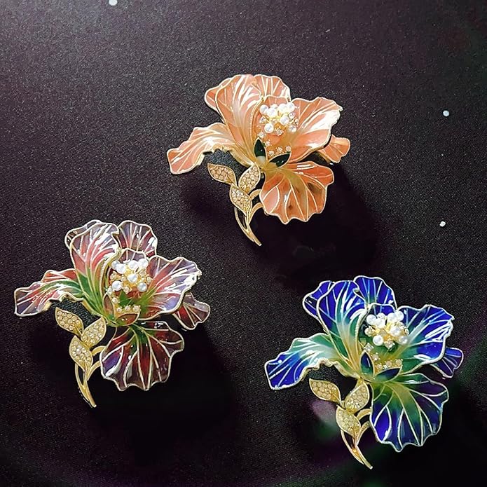 3Pcs Peony Flower Brooch Pin for Women Elegant Enamel Floral Brooch Set Dainty Cubic Zircon Pearl Lapel Pins Flower Pins for Clothes Hat Dress Accessories Prom Jewelry