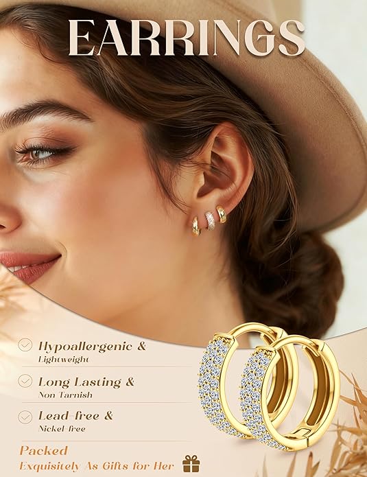 MILACOLATO 3 Pairs Small 14K Gold Plated Hoop Earrings for Women Trendy Hypoallergenic Silver Earring Stacks Huggie Hoops Earring Sets for Multiple Piercing Chunky Double Hoop Jewelry Lightweight