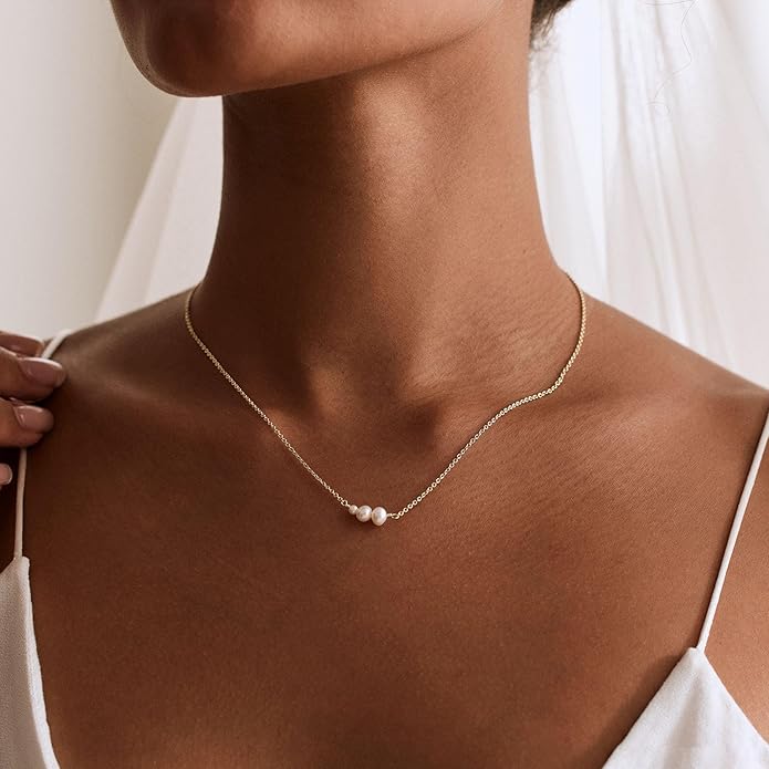 Pearl Necklaces for Women Trendy, 14k Gold Plated Dainty Necklace Simple Pearl Drop Single Charm Pendant Necklace Birthday Wedding Gifts Gold Jewelry for Women