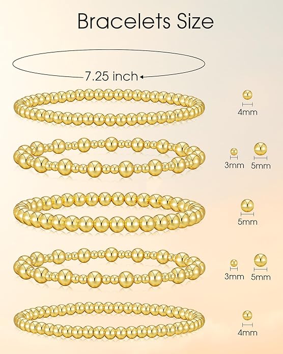 Howoo Gold Bracelets for Women Beaded Initial Bracelet Stack Dainty Heart Stretch Gold Charm Bracelet Jewelry for Women Trendy