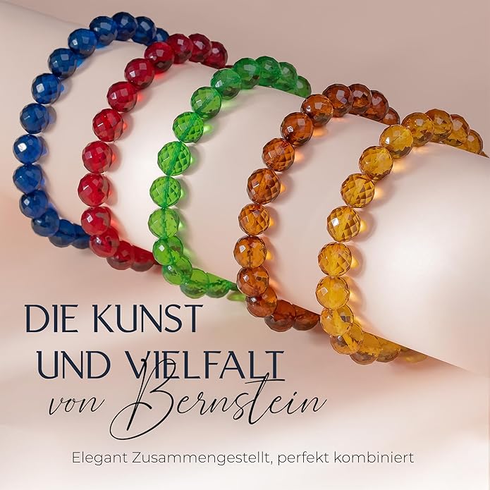 Natural Baltic Amber Bracelet for Women and Men – Stretch Wristband with Faceted Beads, Lightweight Unisex Jewelry Gift for Daily and Casual Wear