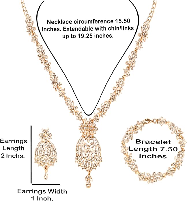 Touchstone Indian jewelry sets for women maang tikka wedding guest gold necklace bollywood jewellery set pageant elegant prom bride accessories western crystal chunky rhinestone necklaces