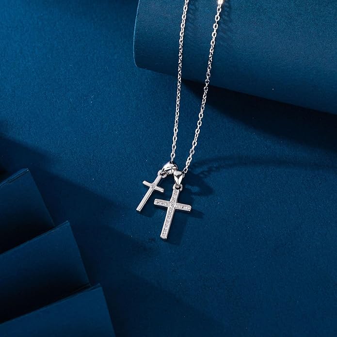 LOVECOM Valentines Gifts S925 Sterling Silver Heart Necklace for Women Dainty 14k Gold Plated CZ Infinity Double Cross Star Pendant Choker Necklaces Trendy Bead Chain Jewelry Gifts for Mom Daughter