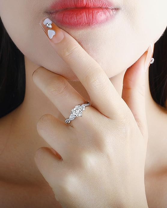 Elspeth 925 Sterling Silver Heart Engagement Ring for Women Heart Cut Cubic Zirconia Promise Ring Size 4-10