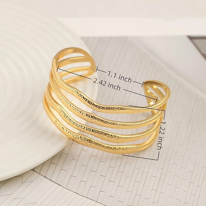 PERNNLA PEARL Dainty Gold Bar Bracelet for Women Simple Delicate Thin Cuff Bangle Hook Bracelet 18K Gold Plated Handmade Minimalist Jewelry