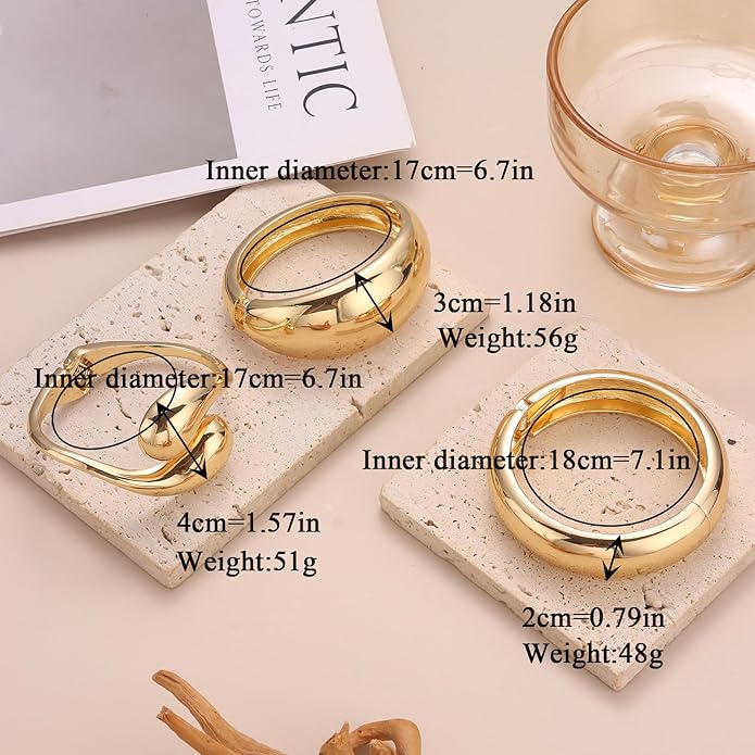 SAMOCO 3Pcs Chunky Gold Bangle Bracelets for Women Trendy Wide Wrist Cuff Bracelets Stack Statement Bangle Fashion Gifts