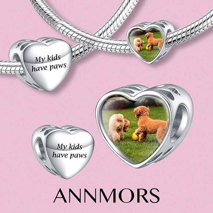 Annmors Personalized Photo Charms For Bracelets/Necklace 925 Sterling Silver Love Heart Shaped Engraved Customize Picture Gift for Birthday Mother's Day,Bead Charms Jewelry for Women
