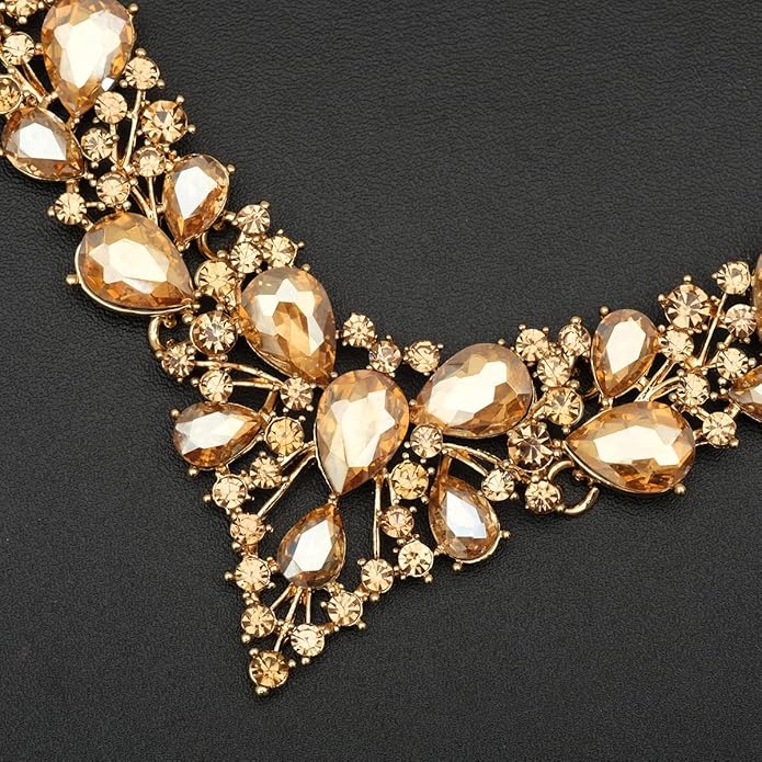 CSY 4 Pcs/Set Austrian Crystal Necklace Earrings Bracelet Ring Bridal Jewelry Sets for Brides Wedding Party Costume Accessories Gifts for Women