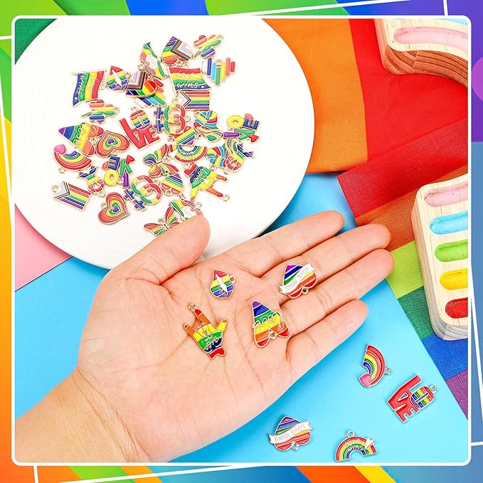 MARFOREVER 40Pcs/20 Pairs Pride Charms, Rainbow Charms for Jewelry Making, Rainbow Gay Enamel LGBT Colorful Pride Charm Pendants for Bracelet Necklace Earrings Making Accessories