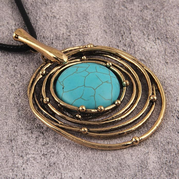 Boho Leather Necklace Women Bohemian Brown Circle Pendant Necklace Choker Long Necklaces for Women Boho Ring Large Pendant
