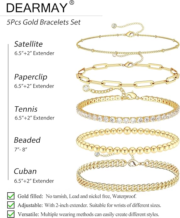 DEARMAY Dainty Silver Plated Bracelets for Women Trendy, Silver Jewelry Set for Women Bracelets for Women Paperclip Box Herringbone Figaro Rope Chain Bracelet Fashion Pack Gifts for Women