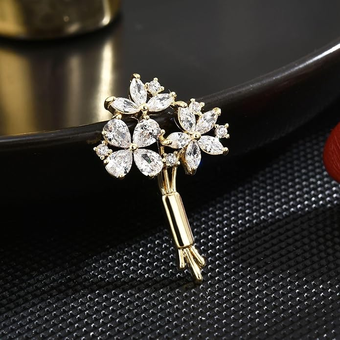 Pearl Flower Brooch for Women - Gold Plated Pearl Flower Pin Rhinestone Buttons Lapel Pin Jewelry - Valentine's Day Gift