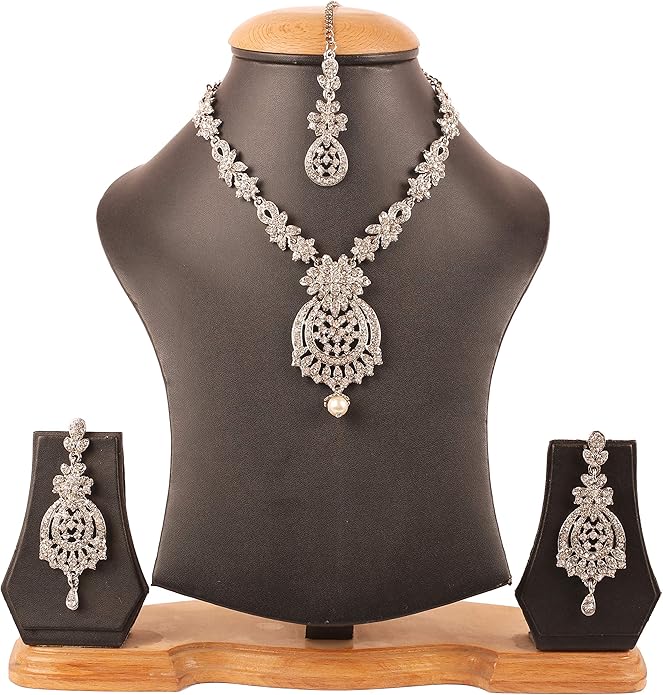Touchstone Indian jewelry sets for women maang tikka wedding guest gold necklace bollywood jewellery set pageant elegant prom bride accessories western crystal chunky rhinestone necklaces