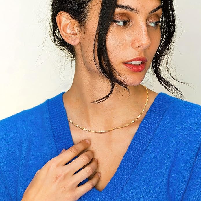 Aobei Pearl 18K Gold Plated Paperclip Chain Choker Satellite Chain Freshwater Cultured Biwa Pearl Pendant Necklace Dainty Jewelry for Women
