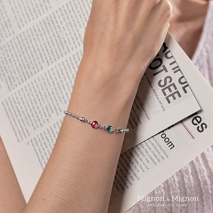 MignonandMignon Custom Birthstone Bracelet for Women, Personalized Beaded Chain Jewelry, Birthday, Gift for Friends, Adjustable Bracelet with Birth Month Stones – B-BR-2HBS