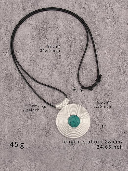 Boho Leather Necklace Women Bohemian Brown Circle Pendant Necklace Choker Long Necklaces for Women Boho Ring Large Pendant