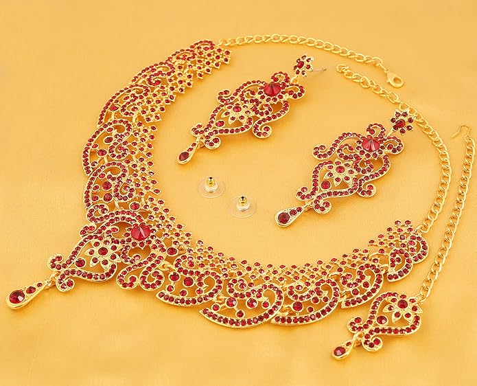 Touchstone Indian jewelry set for women bollywood gold jewellery wedding outfits necklace sets earrings bridal maang tikka fancy costume girls big desi accessories rhinestone in gold or silver tone